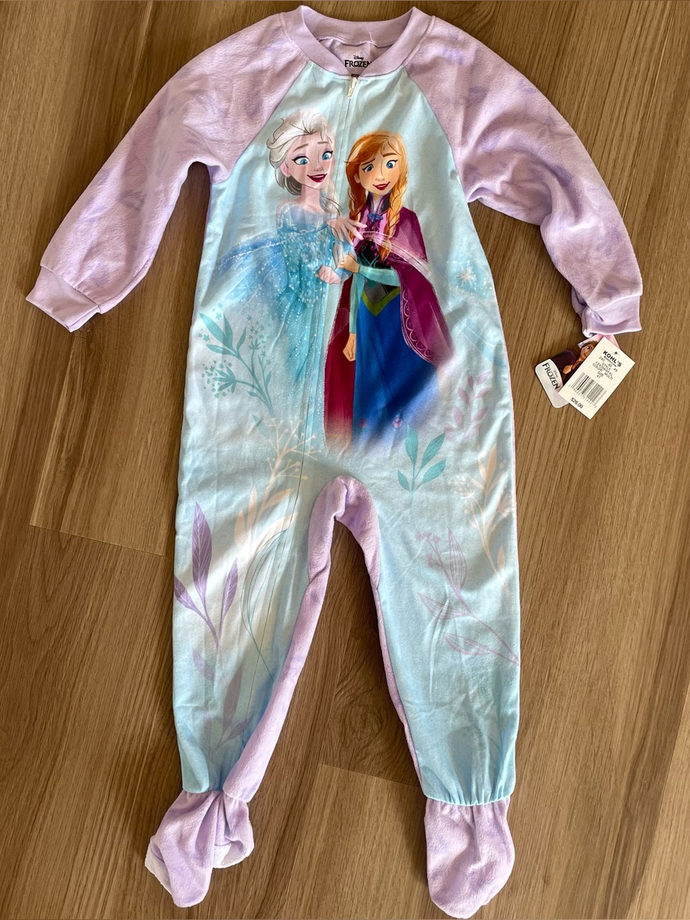 Disney Frozen Elsa Anna Girls 4T Footed Fleece One-Piece Sleeper Zip Purple Blue